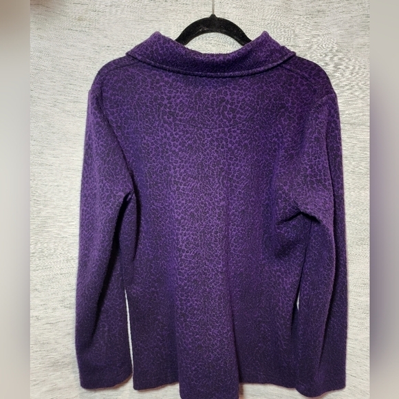 JM Collection Purple Cheetah Print Sweater M Full Zip - Picture 2 of 6